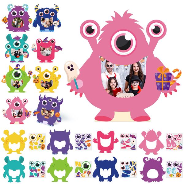 WATINC DIY Monster Frame Craft Kits - 112Pcs DIY Craft Kits for Kids, Make Your Own Halloween Monster Themed Picture Frame with Stickers, Party Favor Home Classroom Decoration Supplies