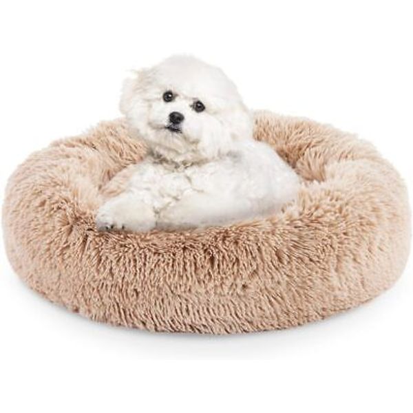 Warm Plush Round Donut Pet Dog Cat Bed Fluffy Soft Round Calming Bed Washable