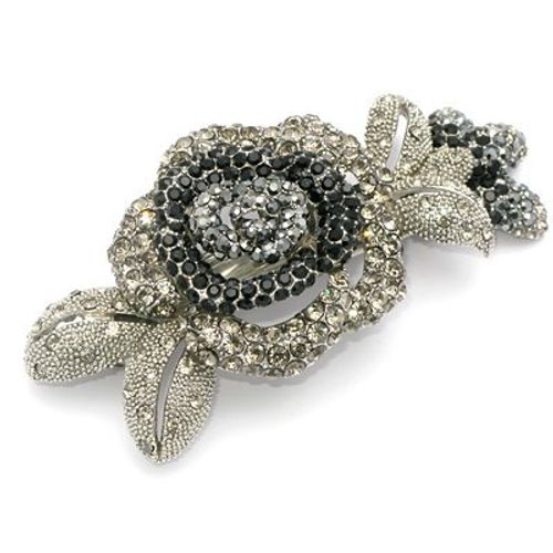 DoubleAccent Hair Jewelry Simulated Crystal Rose Barrettes, Black