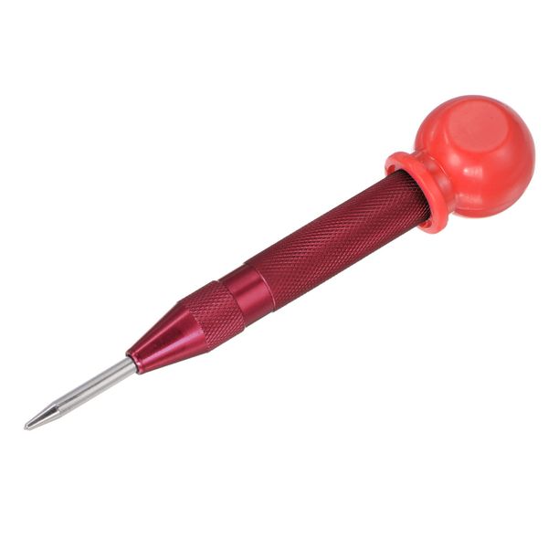 sourcing map Automatic Center Punch, 5-Inch Spring-Loaded Center Hole Puncher Marker Hand Tool Adjustable Red with Cap for Wood Metal Plastic