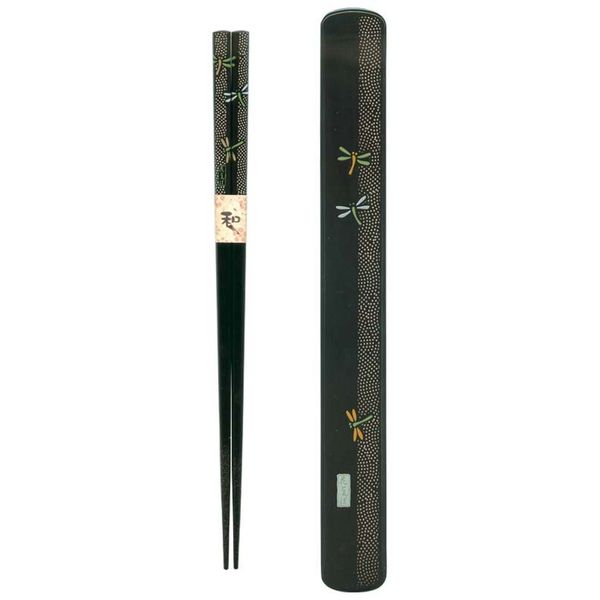 Ryu Mei 058030 Japanese Black Box and Chopstick Set, Dragonfly, 9 Inches