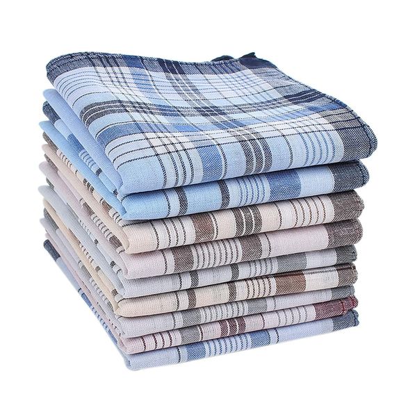 Houlife 100% Cotton Men's Stripe Soft Checkered Pattern Handkerchiefs Assorted Pocket Square Hankies 9 Pieces 15x15"