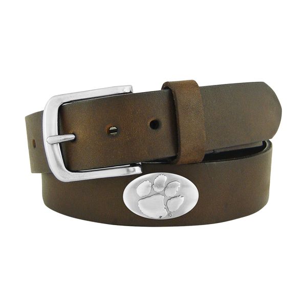 NCAA Clemson Tigers Brown Leather Concho Belt, 34