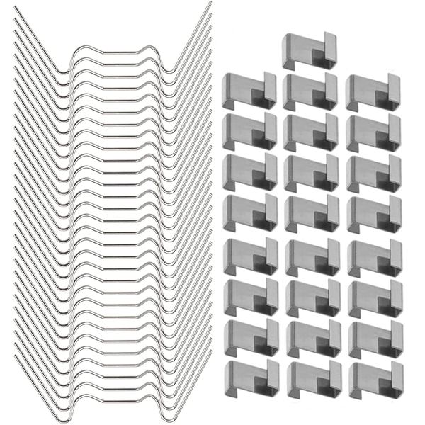 HONGCI 50Pcs Greenhouse Clips for Glass,Stainless Steel Greenhouse Window Clips Glass Pane Fixings Clips(25 Greenhouse Glazing W Wire Clips & 25 Greenhouse Glazing Z Clips) for Greenhouse Glass Clips