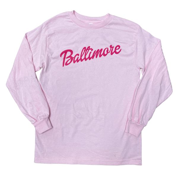 Baltimore Script (Pink) / Long Sleeve Shirt - X-Large / Pink