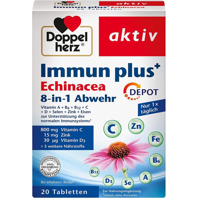 Doppelherz Immune plus+ Echinacea - with vitamin C and zinc as a contribution to the normal function of the immune system