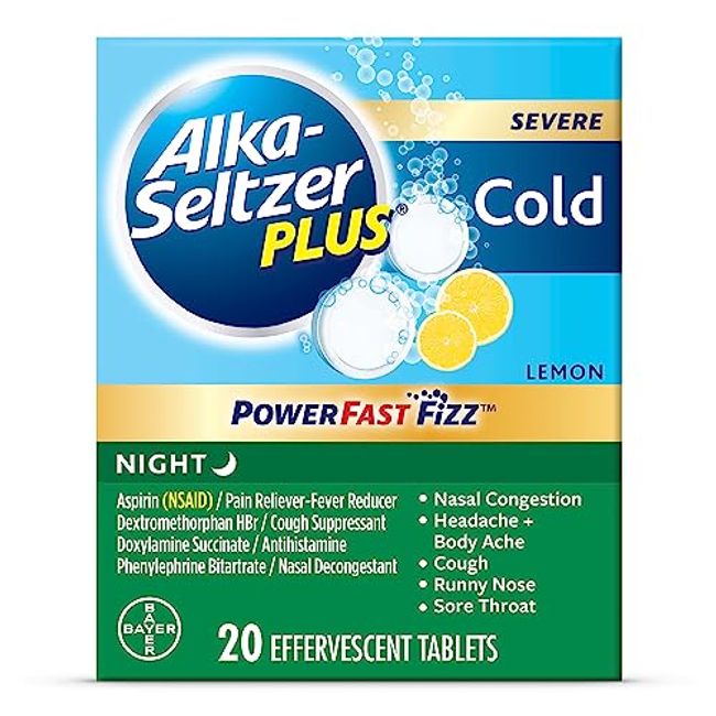 ALKA-SELTZER PLUS Severe Night Cold PowerFast Fizz Effervescent Tablets 20ct