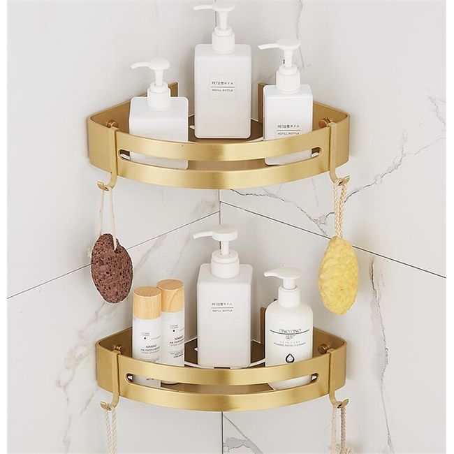 Stainless Steel Gold Square Wall Mounted Shampoo Holder Bath Shower Corner  Shelf