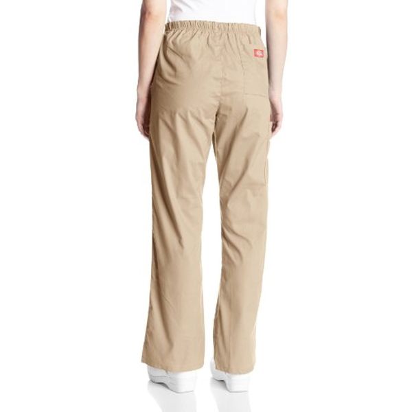 Dickies Women's Signature Mid Rise Drawstring Scrubs Cargo Pant, Dark Khaki, Medium