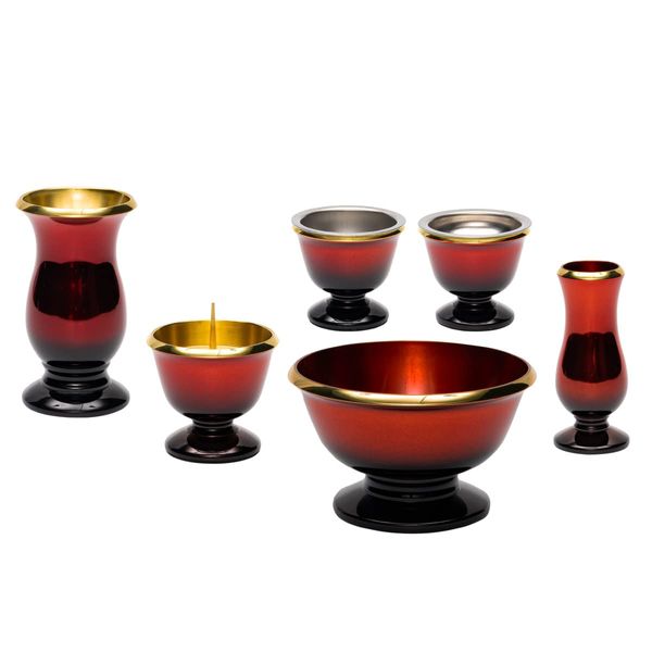 Buddhist Buddhist Tools Set, Sai, Wine Red, 6-piece Set, 2.5 Size, Tea Dish, Buddhist Rice Utensils, Flower Tea, Incense Burner, Lantern, Incense Stand, Stylish Buddhist Tools Set, Mini, Small, Modern