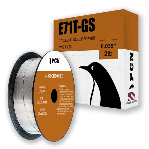 PGN Flux Core Welding Wire - E71T-GS .035 Inch, 2 Pound Spool - Gasless Mild Steel MIG Welding Wire with Low Splatter - For All Position Arc Welding