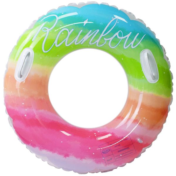 Siyzda Swim Ring for Adults, Cute Rainbow, Colorful, 32.3 inches (82 cm), Diameter 32.3 inches (82 cm), Summer Vacation, Water Play, Sea, Beach, Swimming Pool, Outdoor, Sea Float