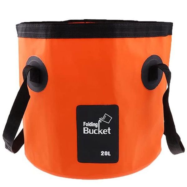 KARAFURA Folding Bucket Large Capacity, For Fishing, Cleaning, Washing, Travel, Outdoors, Car Washing, Compact, Portable, Convenient (Orange, 6.1 gal (20 L)