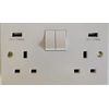 USB Double Socket - White Plastic - 13A Wall Plug USB 2 Gang Socket with 2X 3100mA