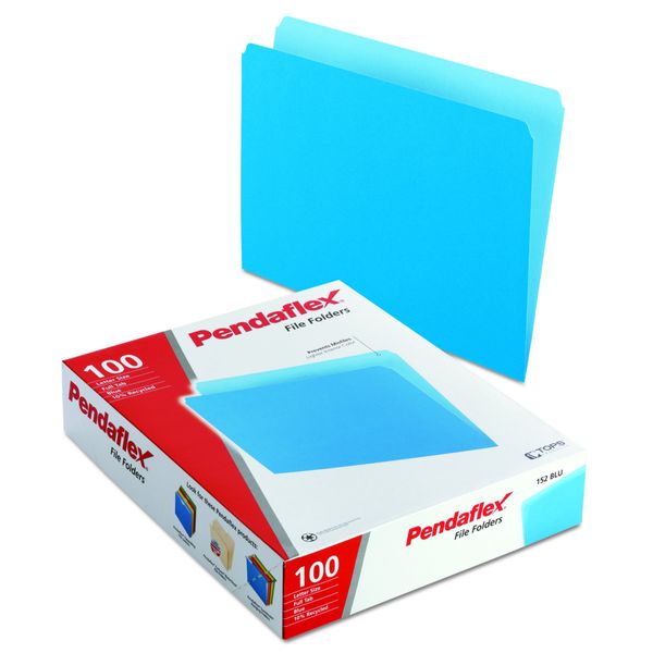 Pendaflex Two-Tone Color File Folders, Letter Size, Blue, Straight Cut, 100/BX (152 BLU)