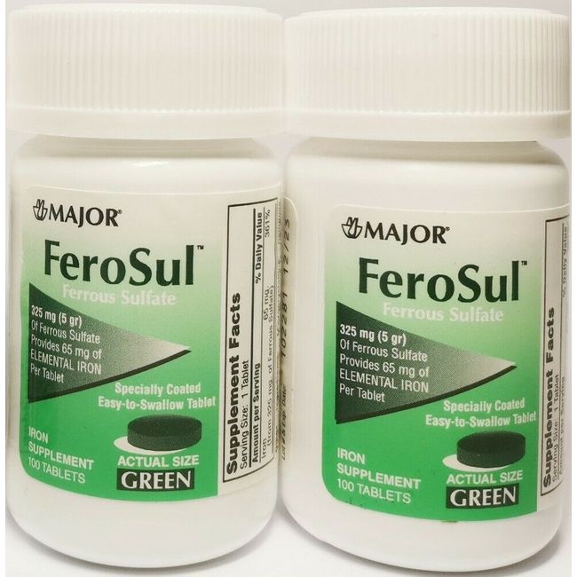 Ferrous Sulfate (5GR) FeroSul 325mg Coated 100tablets (PACK OF 2) EXP:08/2025