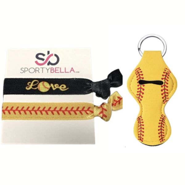 Softball Hair Ties and Chapstick Holder, Softball Accessories, Girls Softball Hair Ties, Softball Player and Softball Team Gifts