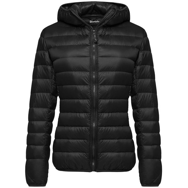 wantdo Women's Ultra Light Down Jacket Winter Packable Warm Coat Black Medium