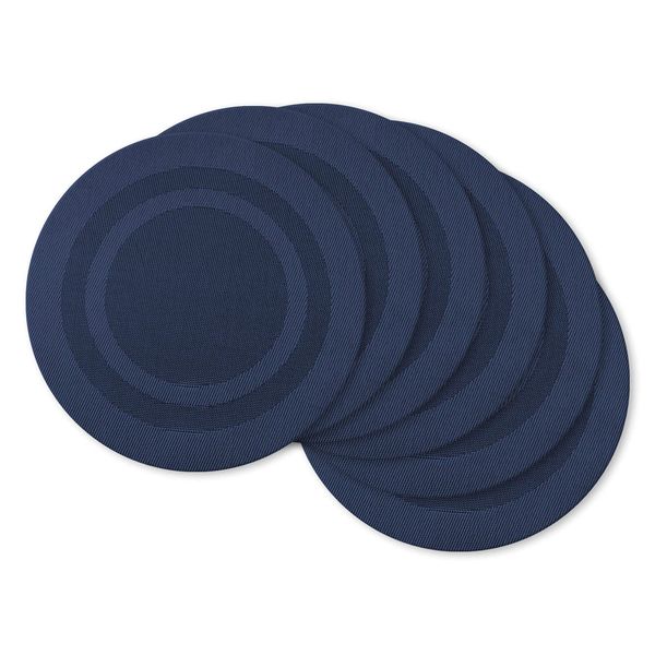 DII PVC Tabletop Collection Woven Indoor/Outdoor, Round Placemat Set, 13.75", Nautical Blue, 6 Piece