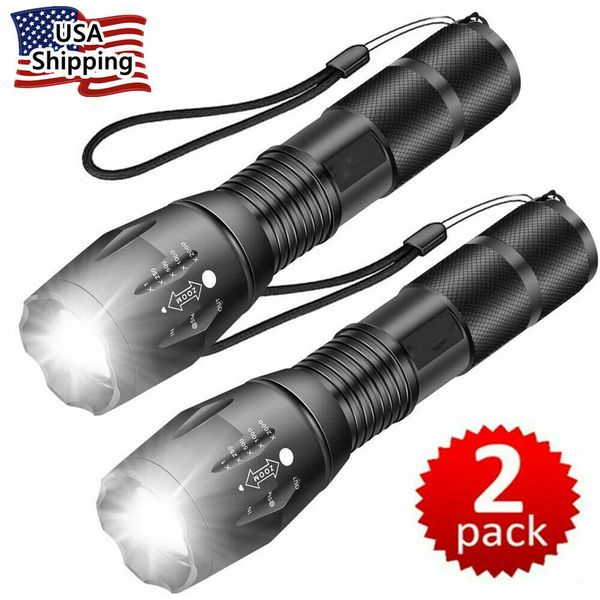 Super-Bright LED Tactical Flashlight 5 Modes Zoomable 2-Pack