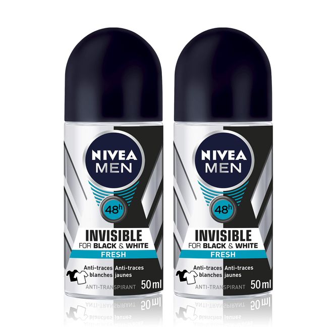 Nivea for Men Nivea Deodorant Invisible for Black & White Fresh Roll-On 50ml – Pack of 2