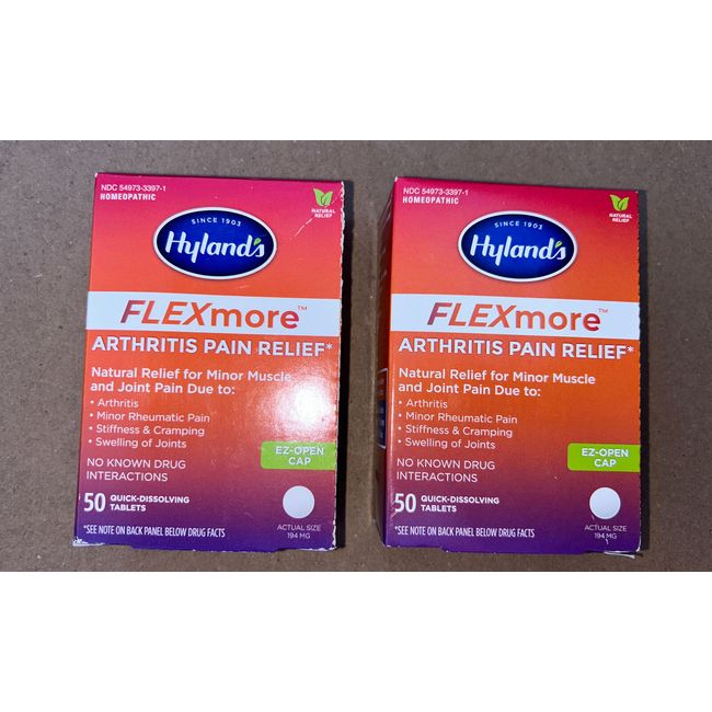 Lot 2 Hyland's FlexMore NATURAL RELIEF Arthritis Pain Relief Tablet - 100 Tabs