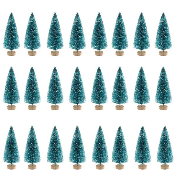 24 Pieces Mini Model Snow Trees Frost Trees Bottle Brush Trees Plastic Winter Snow Ornaments Tabletop Model Trees for DIY Room Decor Home Table Top Decoration Diorama Models, Deep Green 4.5cm