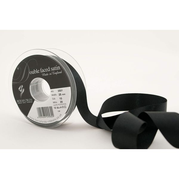 Berisfords Double Satin Ribbon, 10 Black, 20 m