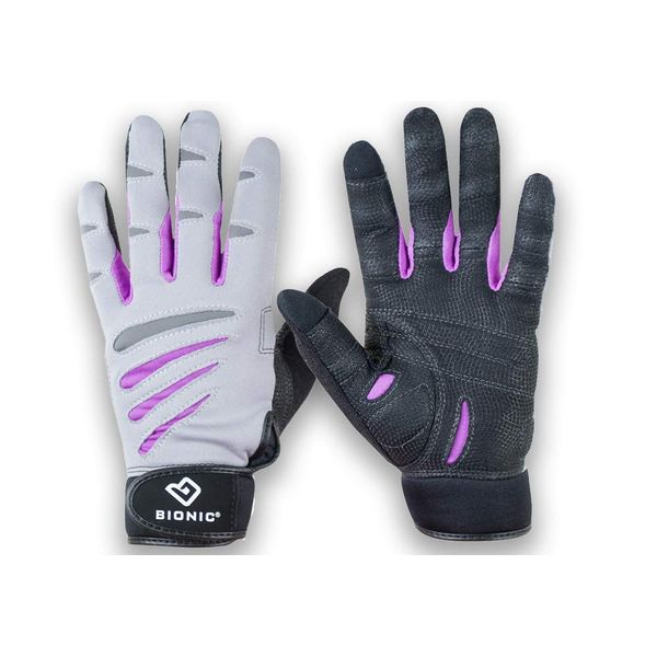 Bionic Women's Cross-Training Full Finger Gloves, Gray/Purple, Large