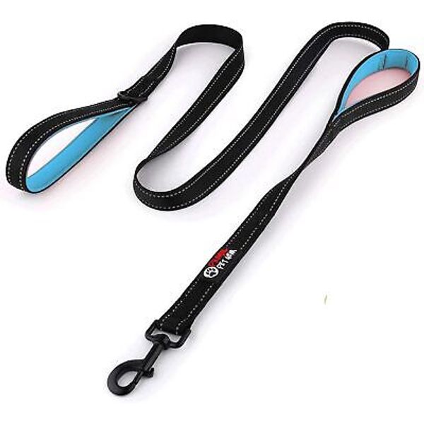 Dog Leash 6ft Long,Traffic Padded Two Handle,Heavy 6FT, Black-Blue