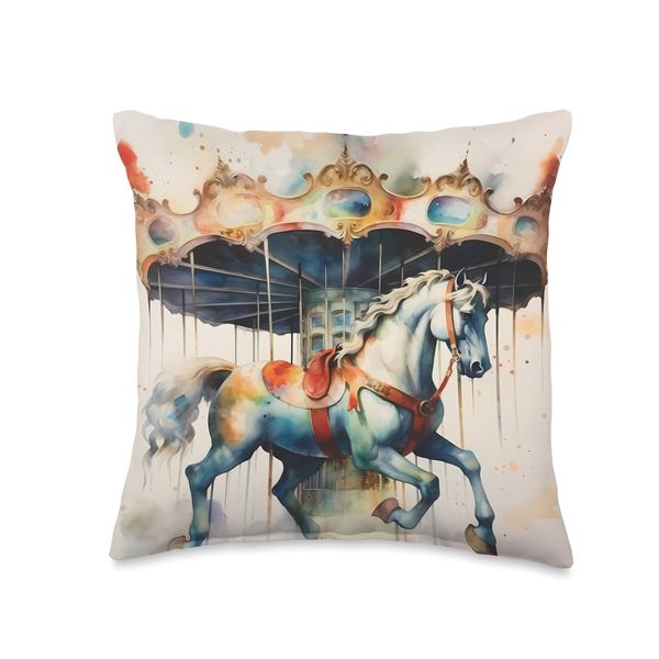 Horse With A Carousel. Horse On Carousel Ride Throw Pillow