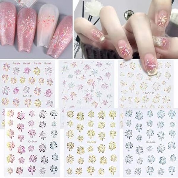 Chisafly Nail Stickers Fireworks Summer Nail Stickers Fireworks Festival Summer Sparkly DIY 3D 3D Summer Festival Yukata Set of 6