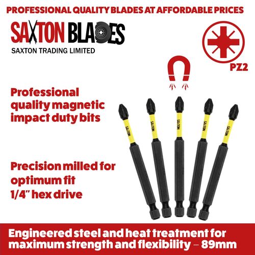 5X Saxton PZ2 89mm Long Magnetic Impact Duty Pozi-Drive Screwdriver Drill Driver Bits for Dewalt Milwaukee Bosch Makita etc