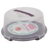 Dunya Plastic Cake Carrier. Clear Round or Rectangular Box Lockable Lid Cover. Soft Handle. BPA Free. (Prune)