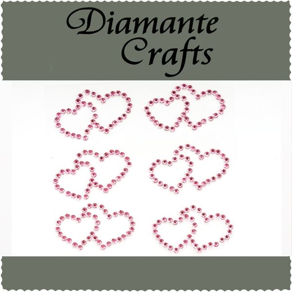 Diamante Crafts 6 x 31mm Light Pink Diamante Double Hearts Self Adhesive Craft Rhinestone Embellishment Gems - created exclusively