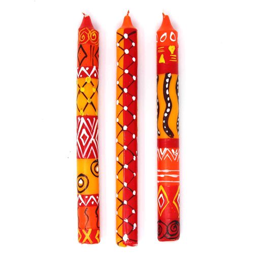 Set of Three Boxed Tall Hand-Painted Candles - Zahabu Design - Nobunto Candles