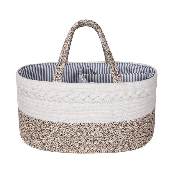 Baby Diaper Caddy Organizer - Cotton Rope Portable Basket Diaper Basket, Nursery Storage Bin with Removable Inserts, Changing Table Organizer Basket