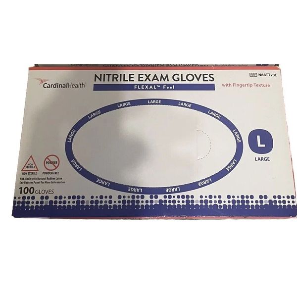 Nitrile Exam Gloves  Box of 100, Large Size- by Cardinal Health-NEW