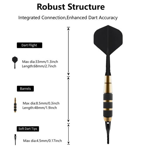 WayArrival Integrated Plastic Soft Tip Dart Set,Including 3 Copper Darts,1 Dart Case,30 Soft Dart Tips,16g Soft Tip Darts,Plastic Darts for Electronic Dart Board,Professional Dart Cases