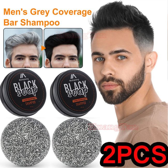 US Mens Grey Coverage Bar Shampoo Hair Darkening Black Soap for Grey Hair Cover