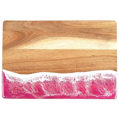 HALNYHYFD Acacia Wood Cutting Board with Resin Wave Design, Versatile Kitchen Chopping Board for Meat, Vegetables, Fruits, Cheese & Charcuterie, Pink Ocean Vibes Elegant Serving Tray, 14x9.8 Inches