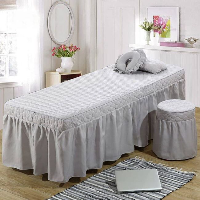 Massage Bed Cover, Ruffle, Square, Round, Skirt Type, Side Pockets, Manipulative Bed Cover, Treatment Bed Cover, Therapeutic Bed Cover, Bed Sheet, Esthetic Bed Cover, Beauty Salon, Hospital, Hotel, Length 72.8 - 74.8 x Width 27.6 - 31.5 x Height Approx. 2