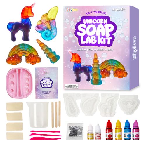 Playbees Soap Making Kit for Kids Unicorn Girl Gifts DIY Project Age 6 7 8 9 10 11 12 Best Educational Craft Activity Gift Science STEM Activity Birthday Present Craft Toys for Boys Girls