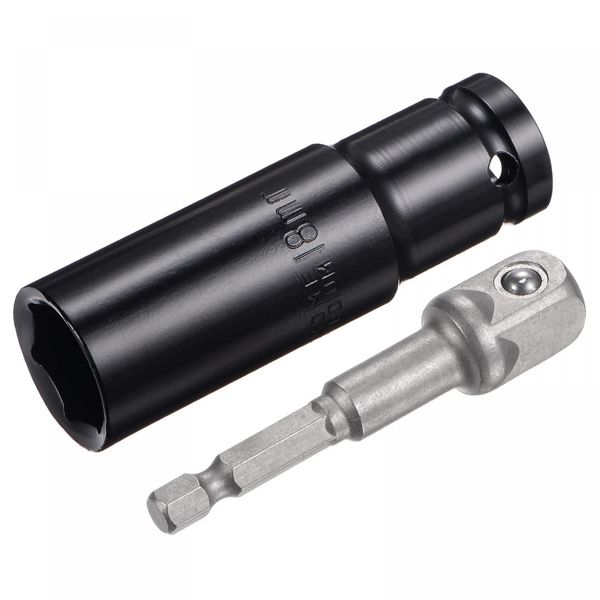 sourcing map 1/2" Drive Socket Accessory Set, 18mm Deep 6-Point Impact Socket 3" Length and 1/4" Hex Shank Adapter