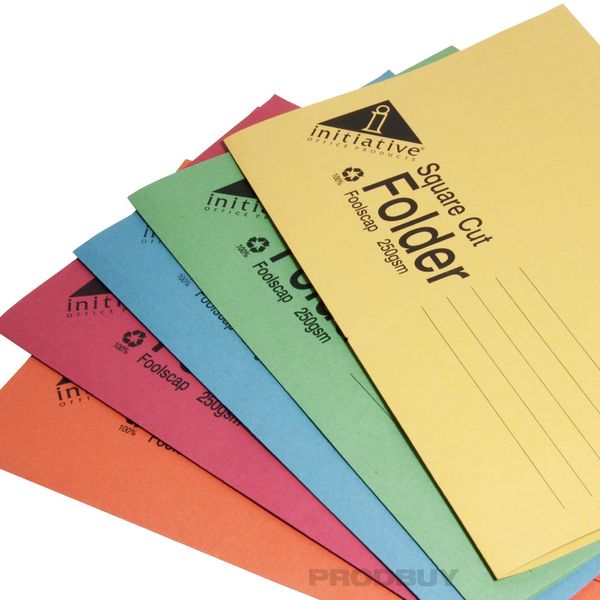 [100 Pack] Assorted Foolscap 250gsm Square Cut Folders