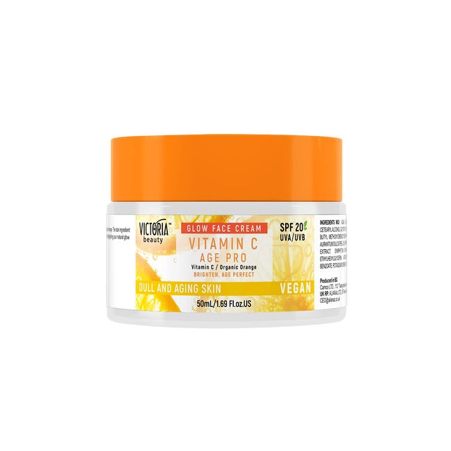 Victoria Beauty - Vitamin C Creme hochdosiert mit LSF 20, Gesichtscreme mit Lichtschutzfaktor gegen Falten und Augenringe, Aufhellende Tagescreme mit SPF 20 für Frauen und Männer, Gesichtspflege, 50ml