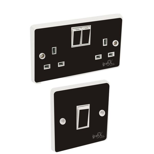 the grafix studio Black Gloss Light Switch & Double Socket Sticker Vinyl/Skin cover