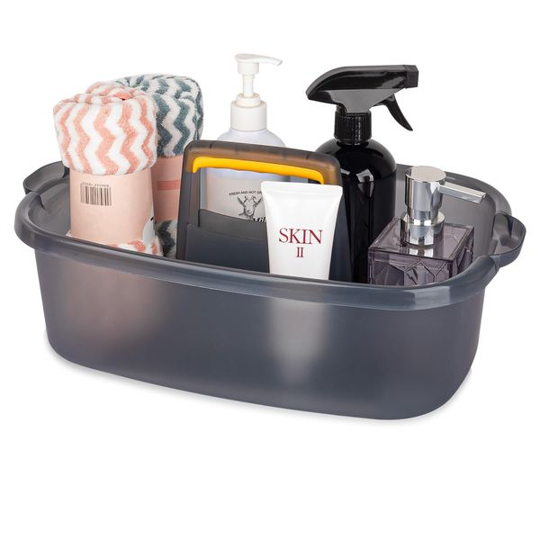 JiatuA Large Cleaning Supplies Caddy Portable Shower Caddy Basket Organizer with Handle Plastic Bucket Tool Storage for Bathroom, Bedroom, Kitchen, College Dorm, Under Sink, Garden, Clear Grey