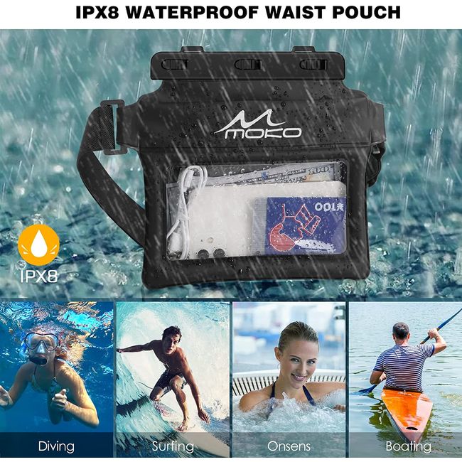 MoKo Waterproof Phone Pouch, Underwater Waterproof Cellphone Case Dry Bag with, Black