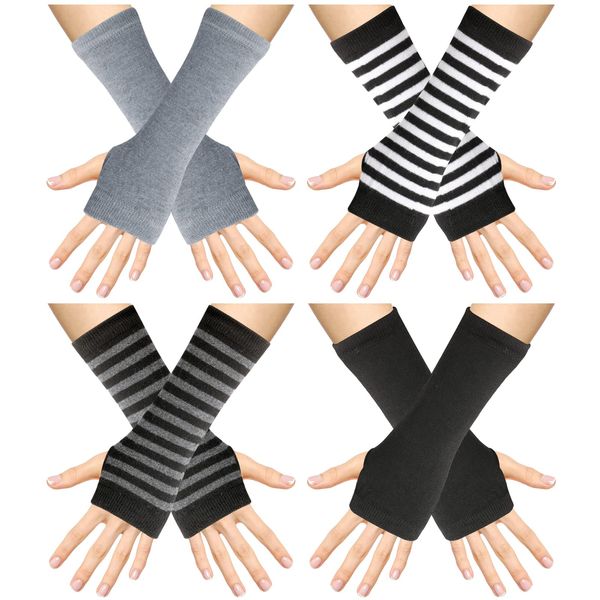 WLLHYF Fingerlose Handschuhe Cosplay Armwärmer Kawaii Schwarz Ellenbogen Warm Legwarmers Ärmel Gestreift Gothic Outfit Mode Goth Kleidung Herbst Winter Zubehör, 4 Paar Kurze Muster, Short